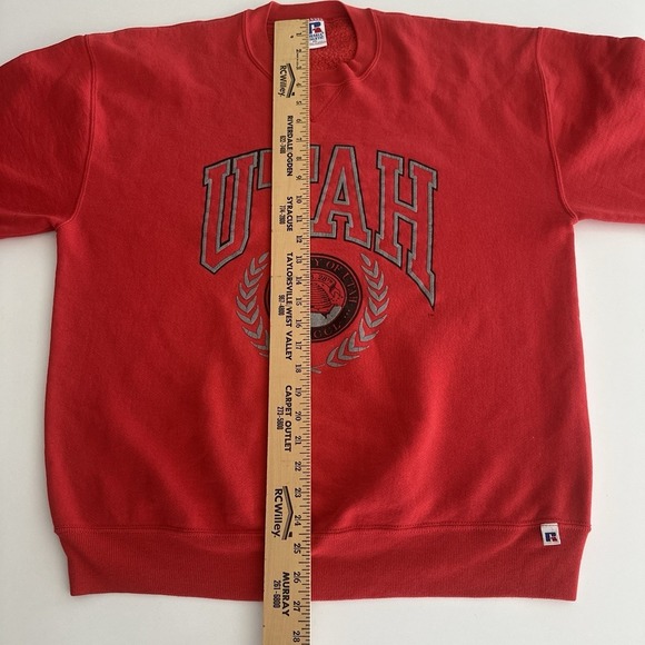 Vintage 90s Utah University Sweatshirt Russell Athletic XL Red Made USA Crewneck - Picture 9 of 13